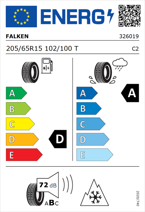 Tyre Label for Falken Eurowinter HS01 205/65R15 102/100T