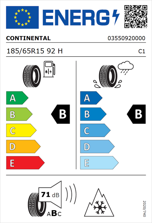 Tyre Label for Continental AllSeasonContact 185/65R15 92H