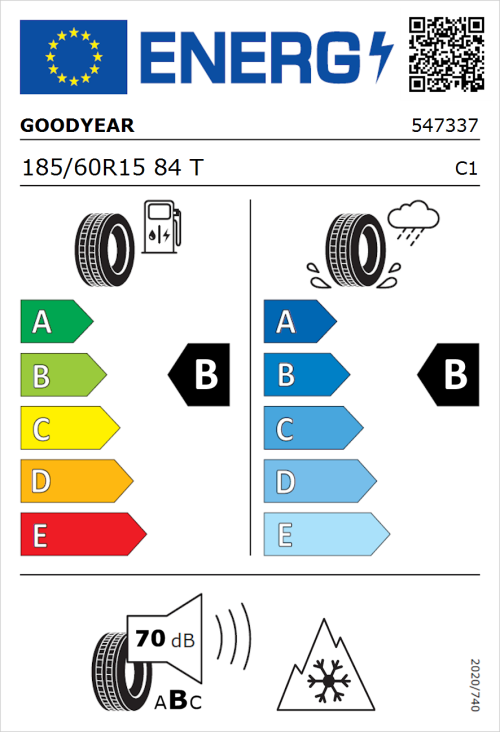 Tyre Label for Goodyear Vector 4Seasons Gen-2 185/60R15 84T