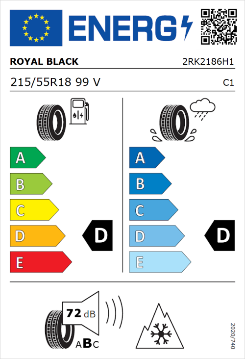 Tyre Label for Royal Black Winter 215/55R18 99V