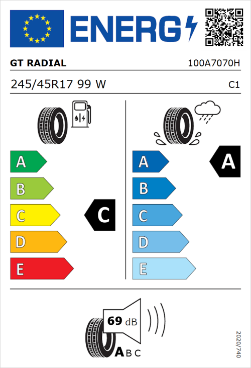 Tyre Label for GT Radial SportActive 2 245/45R17 99W