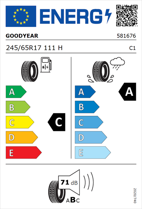 Tyre Label for Goodyear Eagle F1 Asymmetric 2 SUV 245/65R17 111H