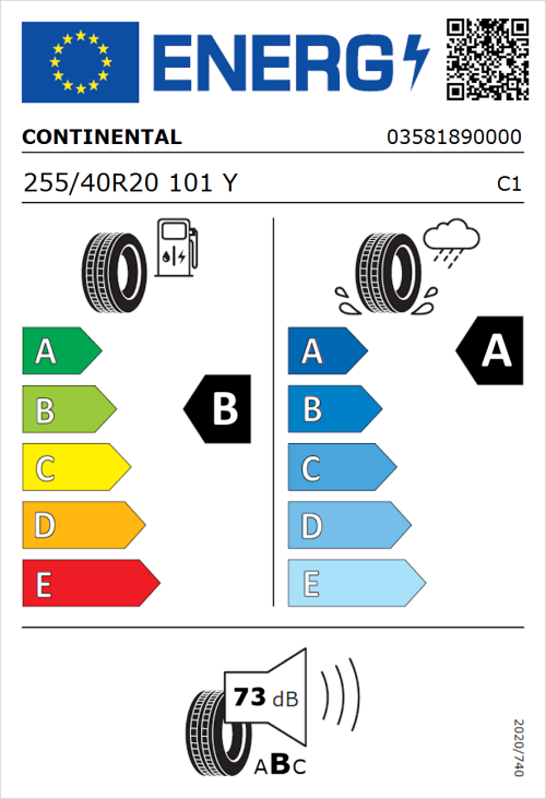 Tyre Label for Continental SportContact 6 255/40R20 101Y
