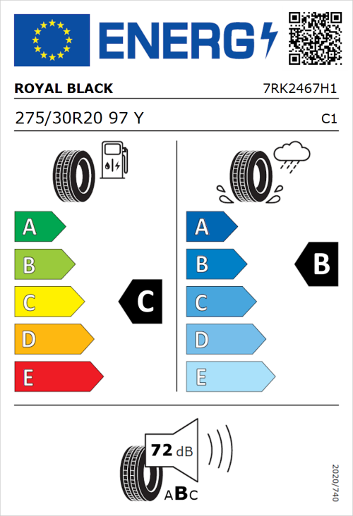 Tyre Label for Royal Black Explorer II 275/30R20 97Y