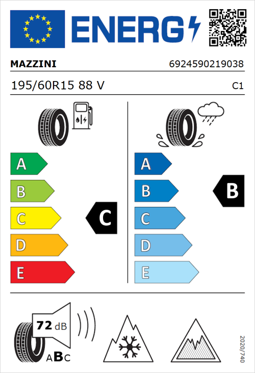 Tyre Label for Mazzini Versat-AS8 195/60R15 88V