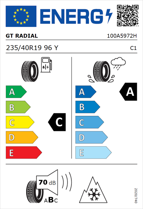Tyre Label for GT Radial Climate Active 235/40R19 96Y