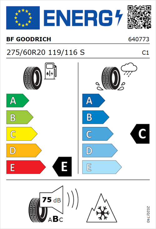 Tyre Label for BF Goodrich All-Terrain T/A KO3 275/60R20 119/116S
