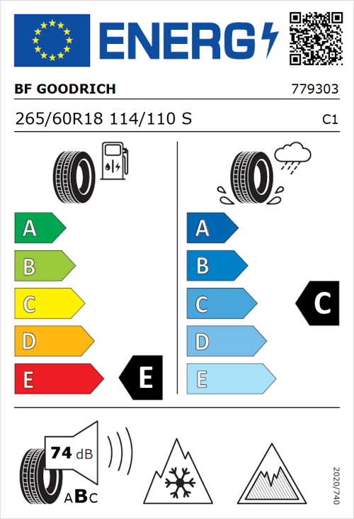 Tyre Label for BF Goodrich All-Terrain T/A KO3 265/60R18 114/110S