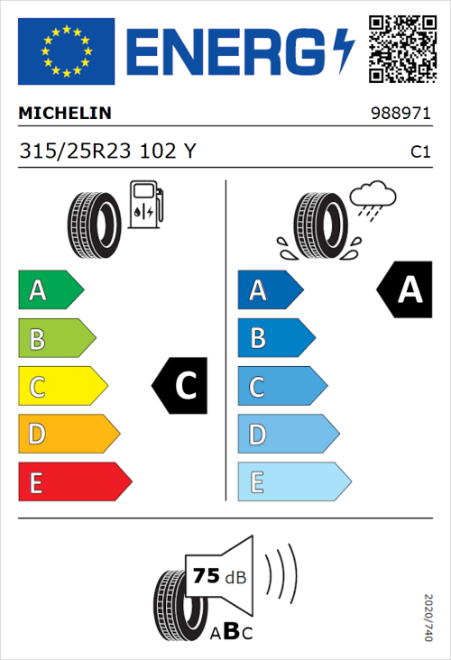 Tyre Label for Michelin Pilot Super Sport 315/25R23 102Y