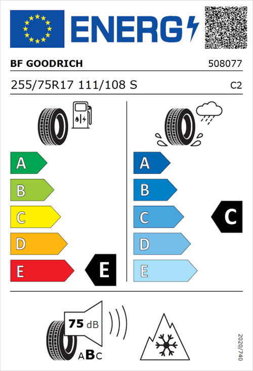 Tyre Label for BF Goodrich All-Terrain T/A KO3 255/75R17 111/108S