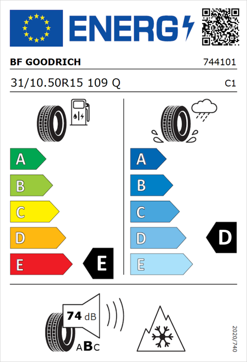 Tyre Label for BF Goodrich All-Terrain T/A KO3 31/10.50R15 109Q