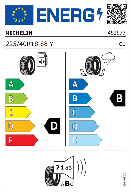Tyre Label for Michelin Pilot Super Sport 225/40R18 88Y