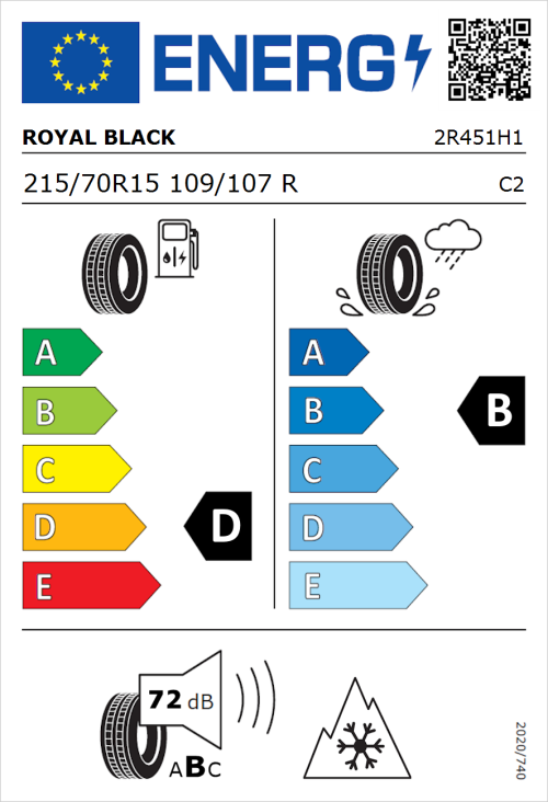 Tyre Label for Royal Black Commercial 215/70R15 109/107R