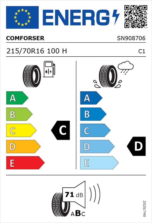 Tyre Label for Comforser CF2000 215/70R16 100H